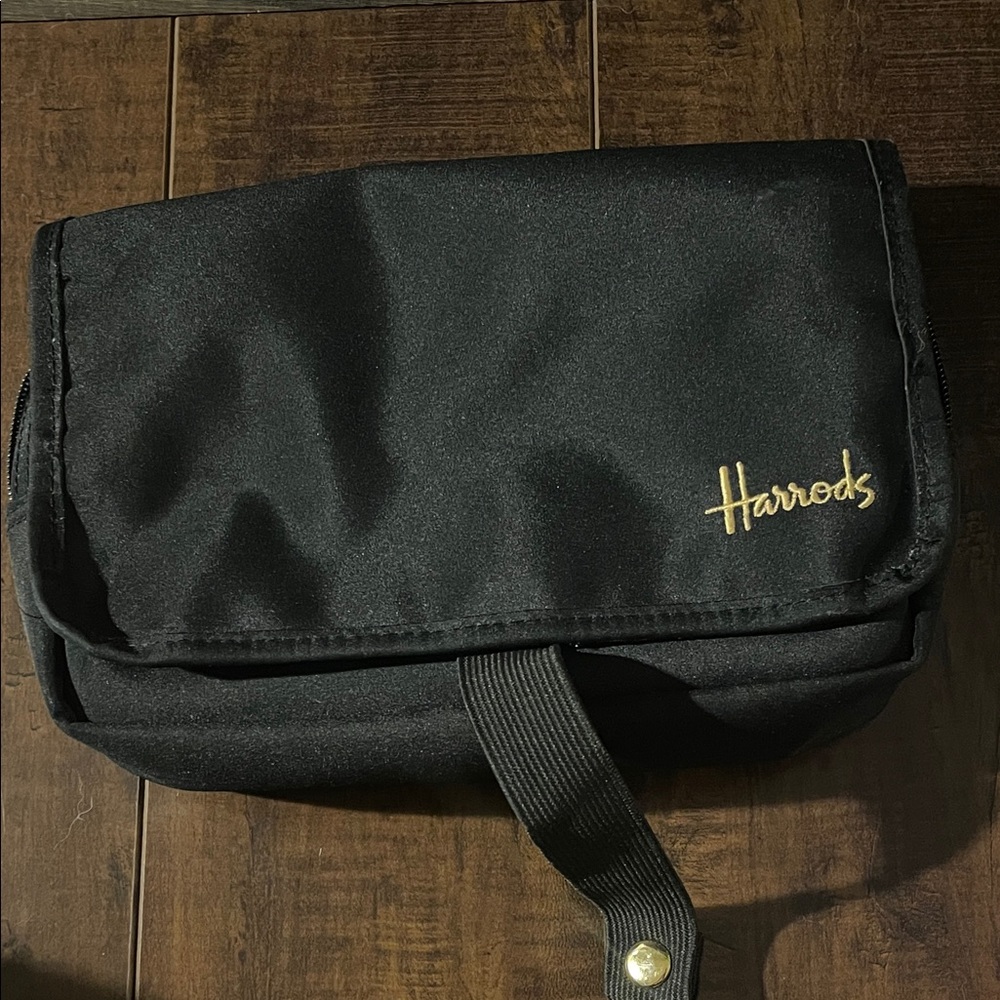 Harrods Black Toiletry Kit with Gold Logo